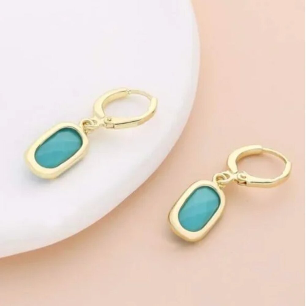 ⭐️❤️ FREE Gem Stone Oval Ran Drop Hipster Hoop Charm Faux Hippie Chic Earrings